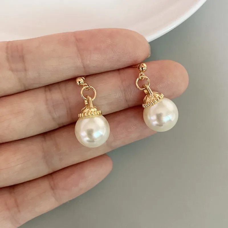 Fashion Simple Stud Earrings for Women Girl Shell Imitation Pearl Vintage Trendy Women\'s  Jewelry Golden Silver Color Eararings