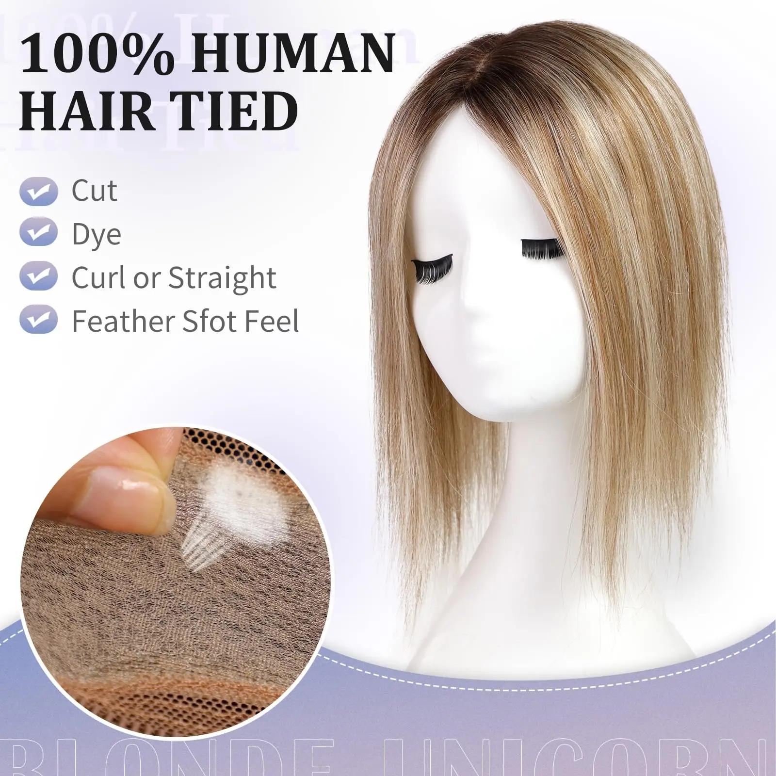 100% Remy Human Hair Toppers ไฮไลท์สีน้ําตาลสีน้ําตาลผสม Hairpiece Extension สําหรับผู้หญิง 12 นิ้วตรง Remy Human Hair Topper