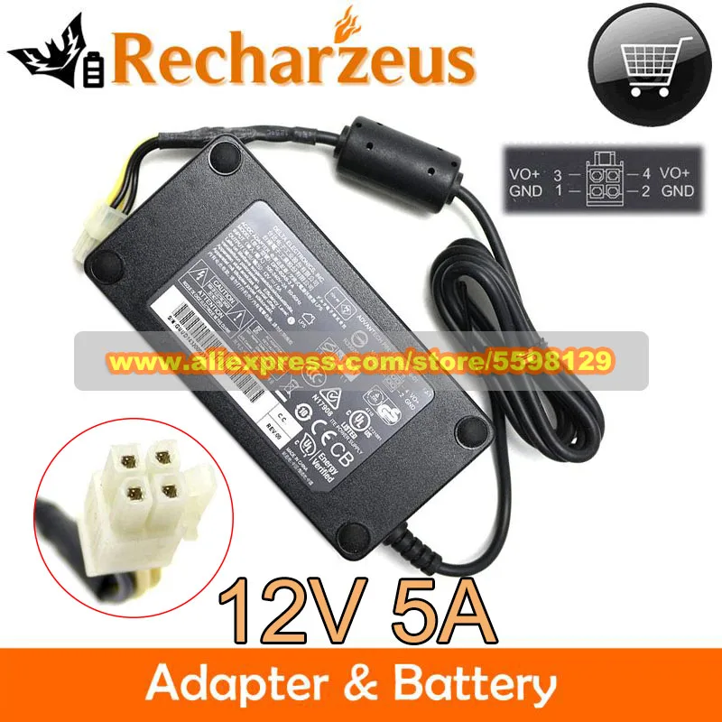 Genuine Delta DPS-60AB-3 A AC Adapter 12V 5A 60W Charger for ADVANTECH 1757004658-01 Power Supply Molex 4 Pins