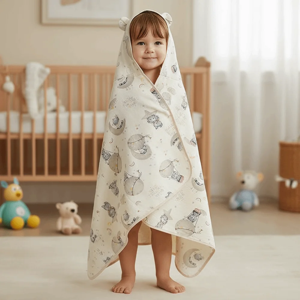 

Cloak Cute Baby Hooded Cape Towels Cartoon Printed Thickened Gauze Blanket Wrap Absorbent Chick Kids Bathrobe Infant