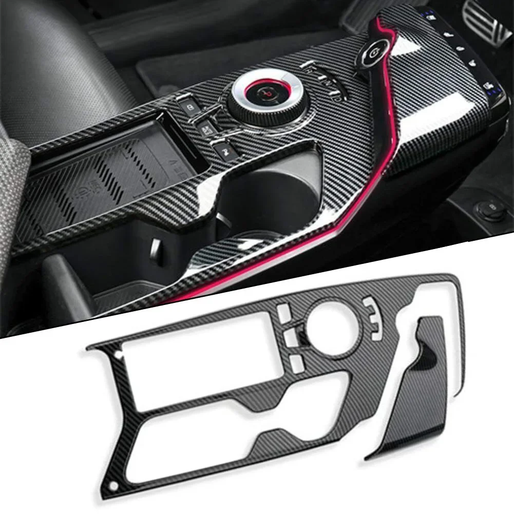 For Kia EV6 2022 2023 Center Control Panel Covers Panel Cover Trim Carbon Fiber Texture ABS Center Control Panel Cover Trim