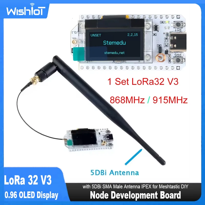 1Set Heltec LoRa32 V3 Node Development Board LoRa 32 SX1262 ESP32-S3 Wifi BLE with 5DBi SMA Male Antenna IPEX for Meshtastic DIY