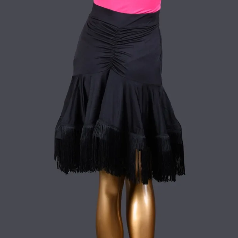 Shrinking Latin Dance Irregular Half length Skirt Encryption tassel Dress Exactly Adult Female Performance Fishbone Skirt