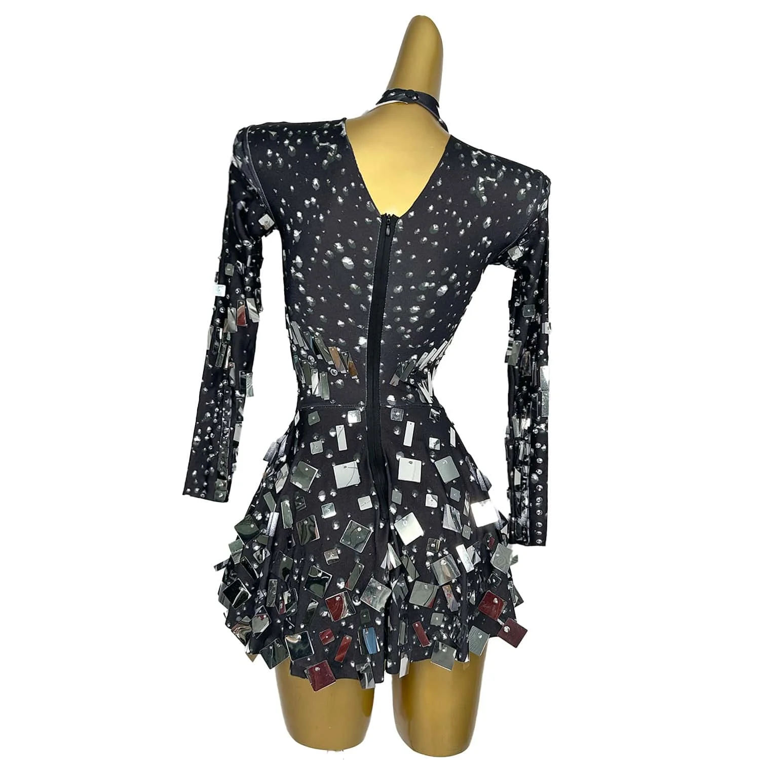 Black Sequins Mini Short Dress Women Dancer Team Performance Stage Wear Birthday Evening Party Dance Costume Liangpianqun