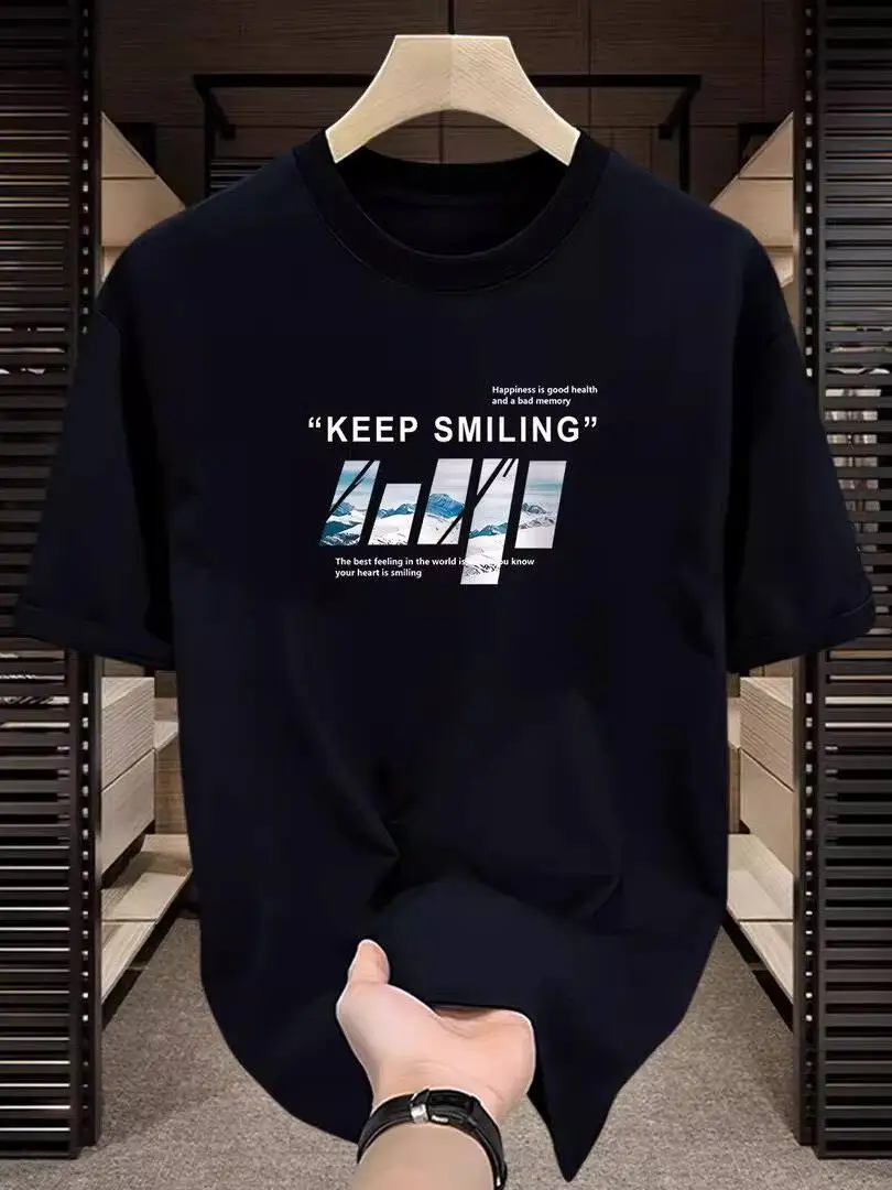 2026 New Style Fashion Letter-Printed Short-Sleeved T-Shirt for Men with Round Neck, Casual and Versatile Half-Sleeve Top