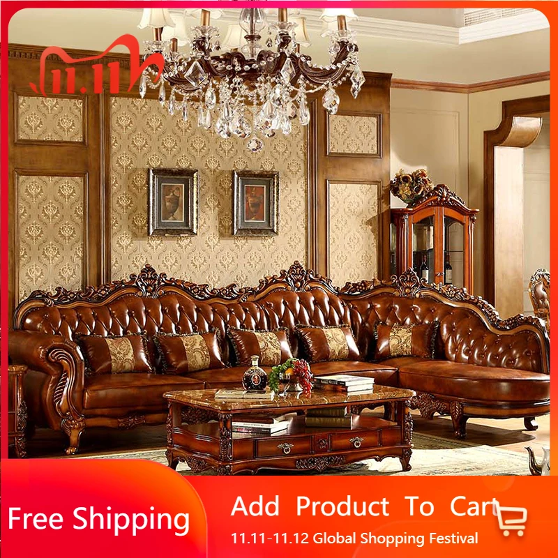 

European Leather Sofa Mid Century Design Living Room Princess Corner Sofas High Quality Gaming Sillon Cama Trendy Furniture