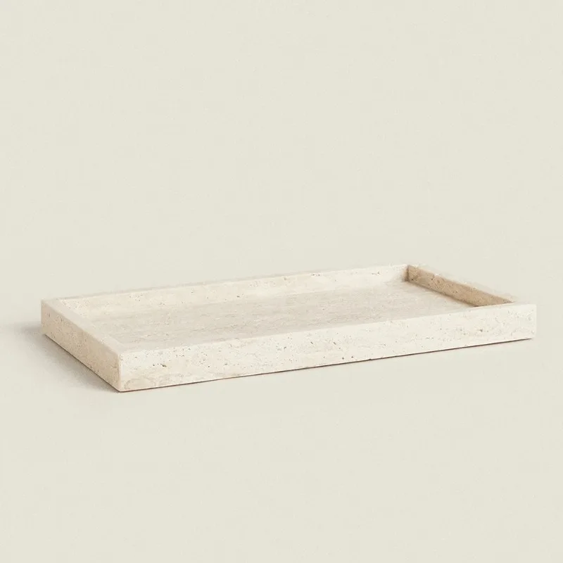 

Travertine Stone Bathroom Vanity Tray for Cosmetic Perfume Natural Marble Kitchen Sink Tray for Soap Dispenser Sponge Holder