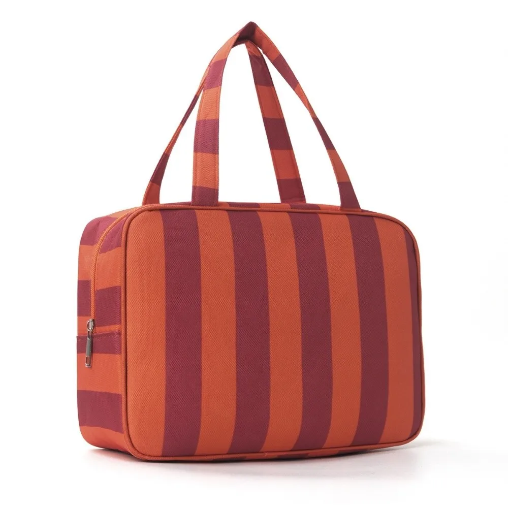 Large Capacity Striped Toiletry Storage Bag Collapsible Multi Compartment Travel Makeup Bag Portable Durable Cosmetic Pouch