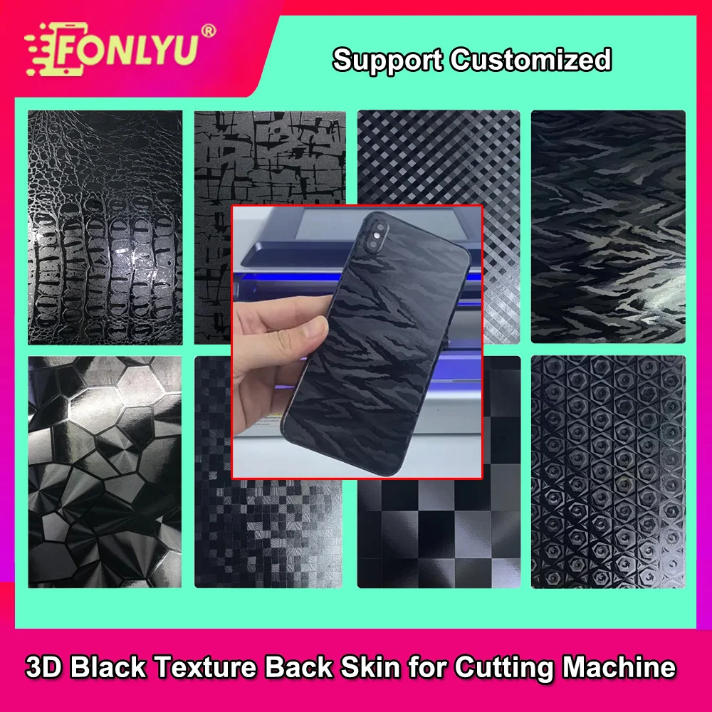 

FONLYU черная 3D тисненая текстура задняя кожа защитная пленка наклейка для лезвия машина для лазерной резки декоративный лист для мобильного телефона