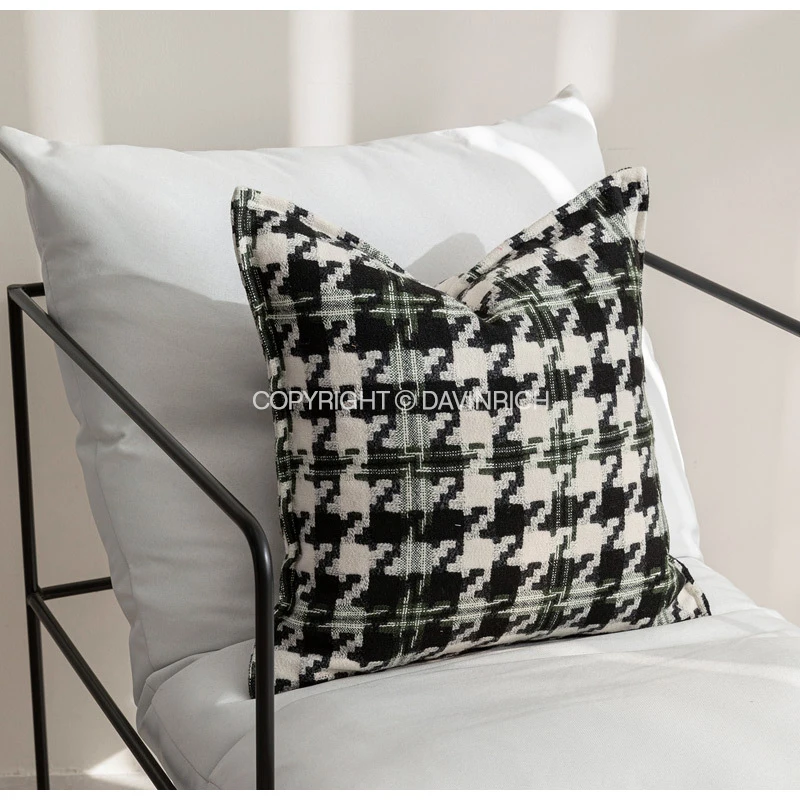 Imagem -02 - Davinrich-capa de Almofada Quadrada Houndstooth Grande Preto Branco Verde Travesseiro Contemporâneo Suave de Luxo Sofás e Cadeiras