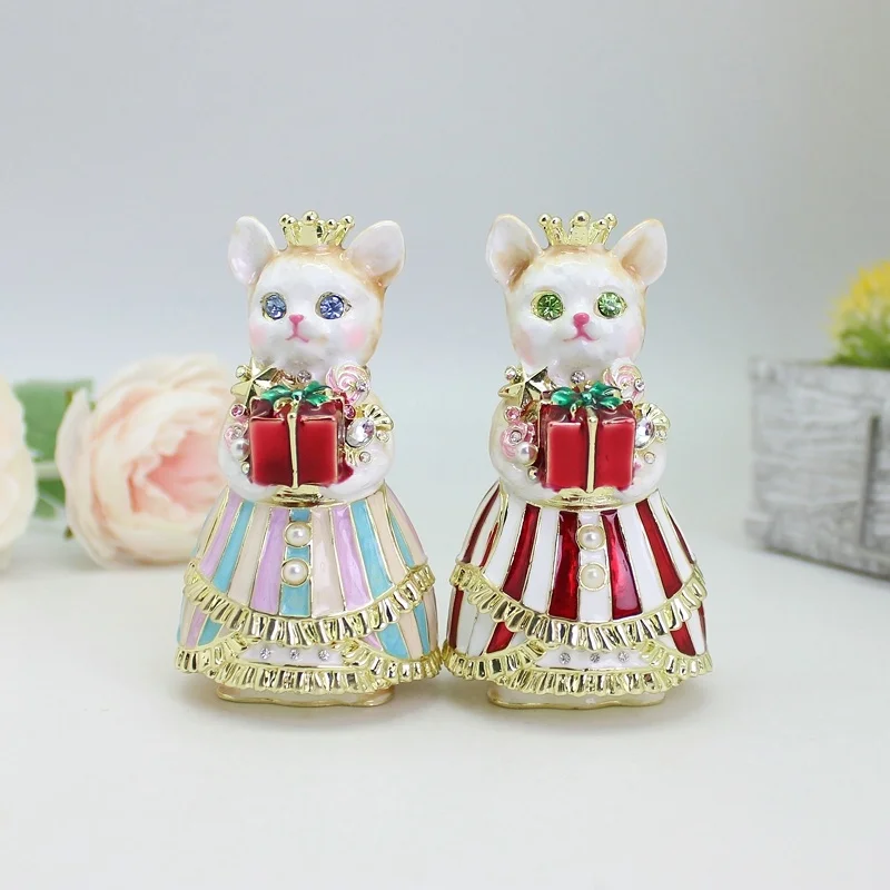 SHINNYGIFTS Hand Painted Cute Cat Trinket Box Wedding Favor Jewelry Gift Box Christmas Gifts