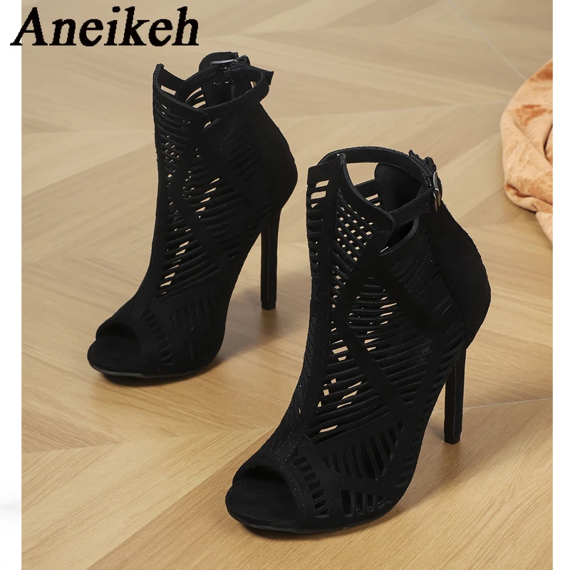 Aneikeh Fashion Summer Shoes Woman 2024 Trend Sexy Booties Peep Toe Sewing Mid-Calf Boots Roman Shoes Boots for Women Hollow out