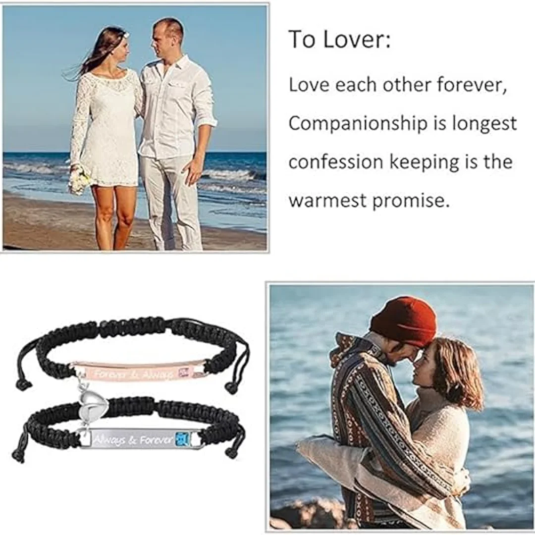 Always and Forever Bracelets for Couple Matching Love Heart Bracelets for Husband and wife Pinky Promise Bracelets for 2 Soulmates Long Distace Relationship Bangle Valentine's Day Gift for His Her view 6