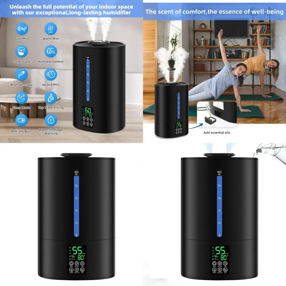 

Увлажнитель воздуха с верхней подачей воды для больших помещений, с холодным и теплым паром, идеально подходит для спален, детских комнат и растений — тихая работа, регулируемая подача пара.