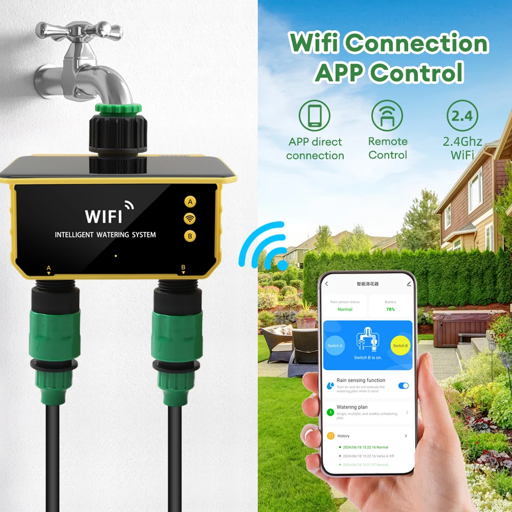 Dual Zone WIFI Solar Irrigation Timer Smart APP Control Automatic Irrigation System Outdoor Garden Water Timer Garden Supplies