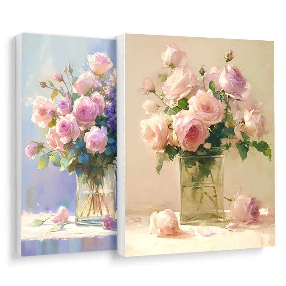 

RUOPOTY Painting By Numbers On Canvas Drawing By Numbers For Beginner pink Flowers Framed Wall Art Modern Kit Crafts Room Decor