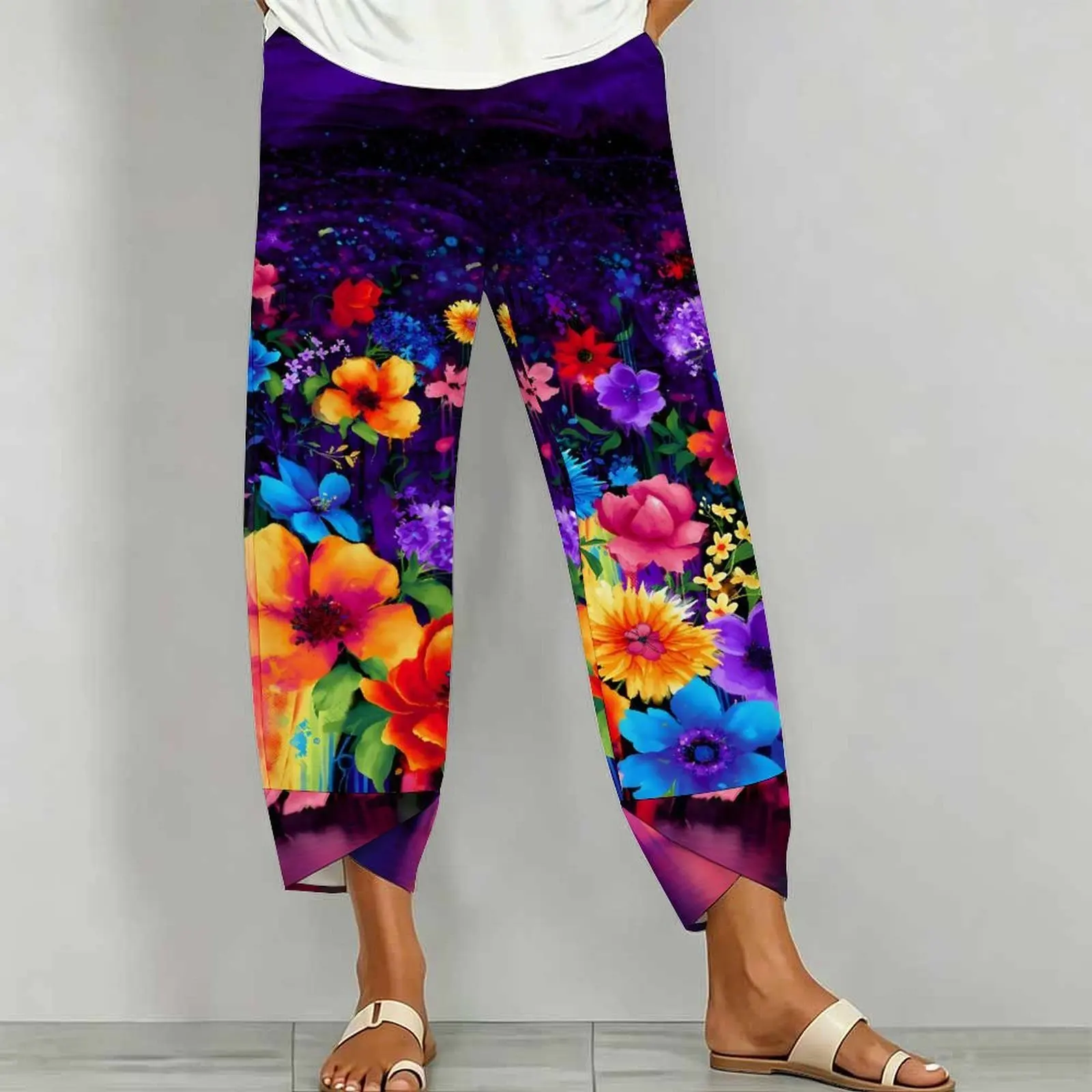 Women's Fashion Printed Nine-inch Pants Daily Casual Pants Retro Yoga Pants Elegant Sport Pants Street Fashion Trousers
