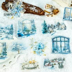 JIANWU Snow Country in Winter Series Vintage Flower Building Material Collage PET Sticker Creative DIY Journal Stationery