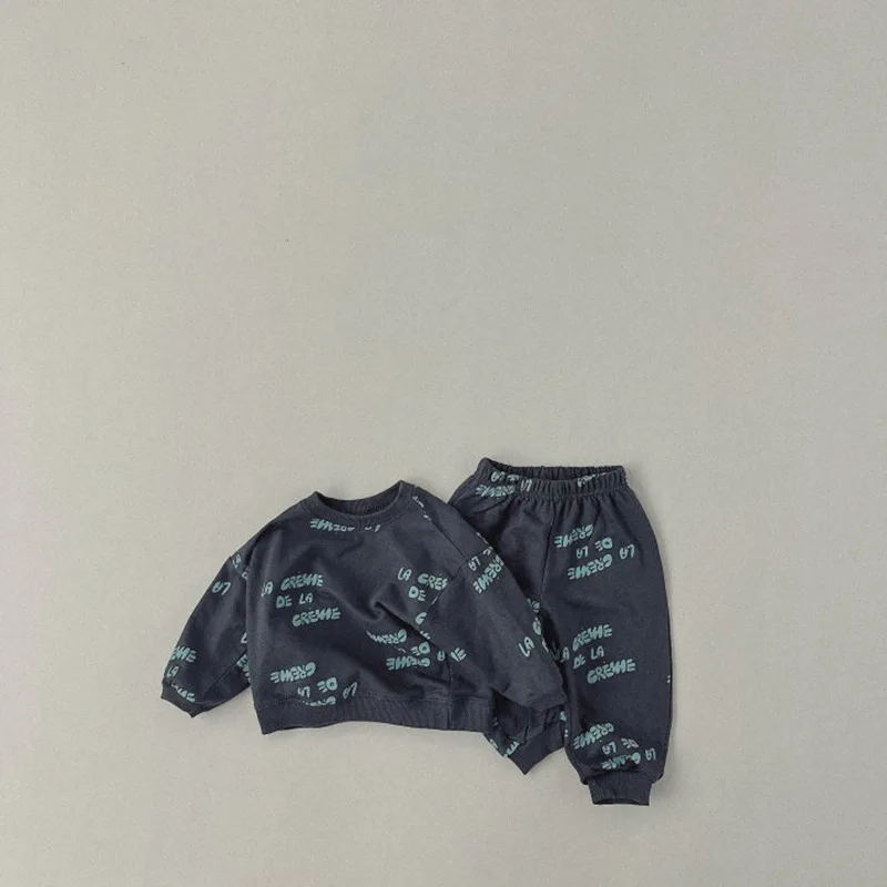 2024 Spring New Children Long Sleeve Sports Set Baby Boys Girls Letter Print Sweatshirt + Pants 2pcs Suit Kids Casual Outfits image 5
