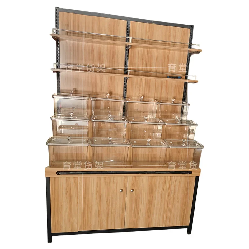 Supermarket snack shelves, dried fruits, candies, grains, biscuits, display cabinets, snack food, multi-layer display shelves, c