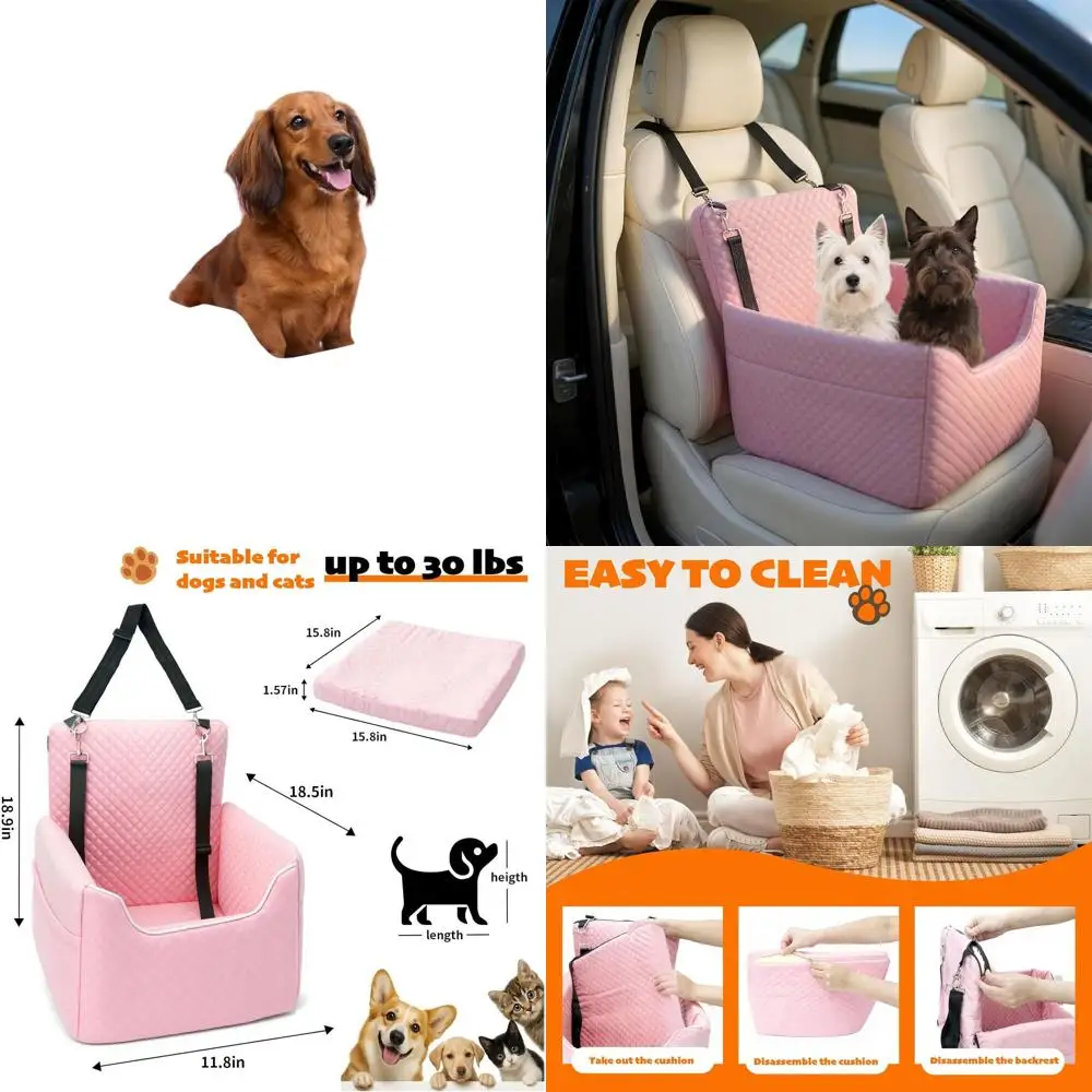 

Elevated Memory Foam Dog Car Seat with Detachable Washable Cushion and Safety Leashes for Small to Medium Dogs
