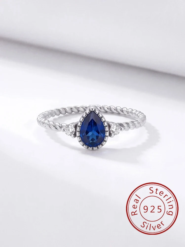 925 Sterling Silver Fashion Sparkling Shiny Blue Pear Zircon Ring For Women Engagement Wedding High Quality Fine Jewelry