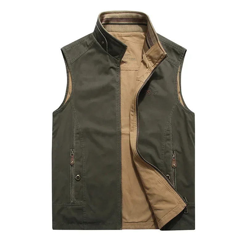 MAIDANGDI Wearing A Casual Vest on Both Sides with A Shoulder Top  Outdoor Photography Fishing Vest Sleeveless Solid Color