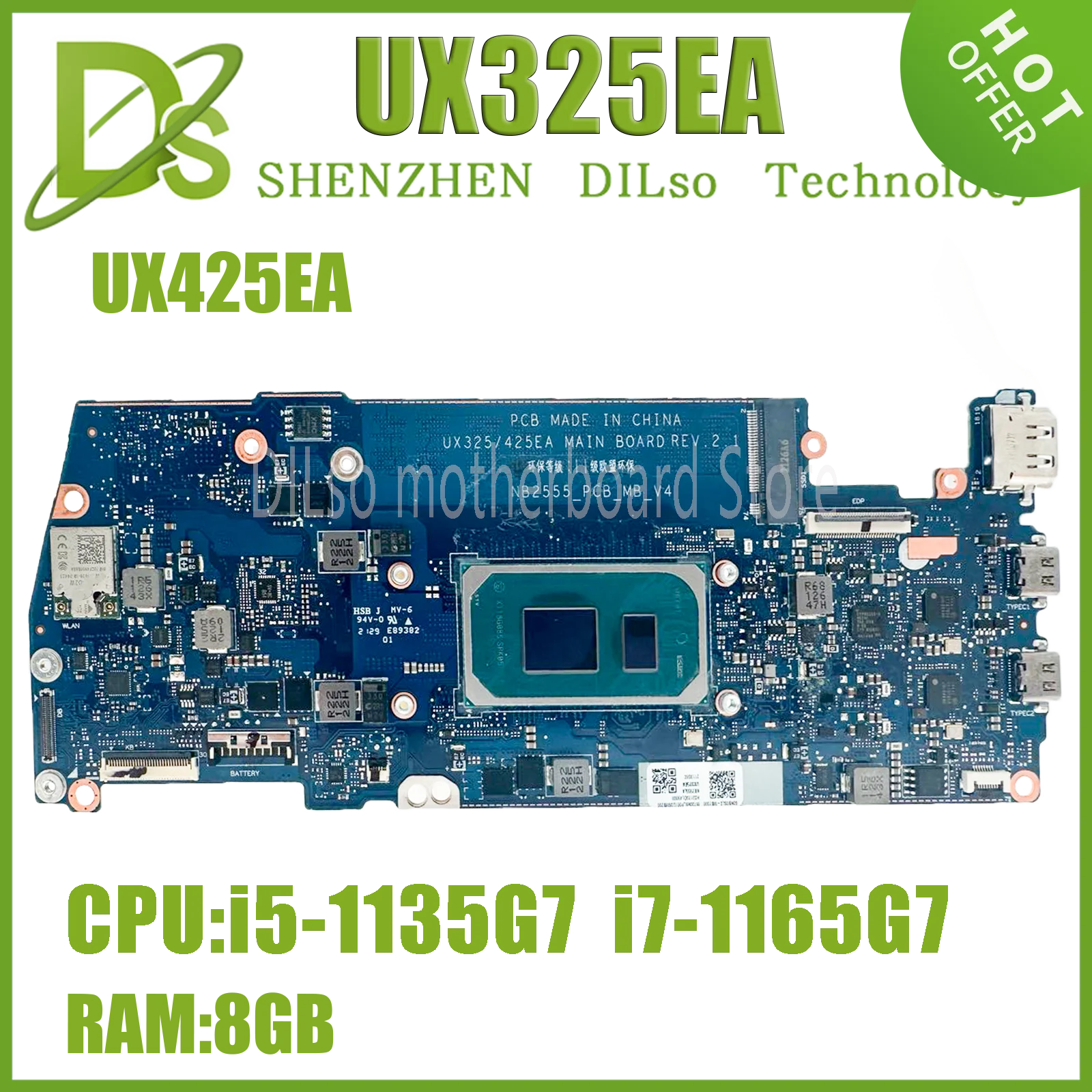 KEFU UX325EA For Asus ZenBook 14 13 UX425EA Laptop Motherboard with i5 i7 11th CPU and 8GB RAM mainboard 100% Test Ok