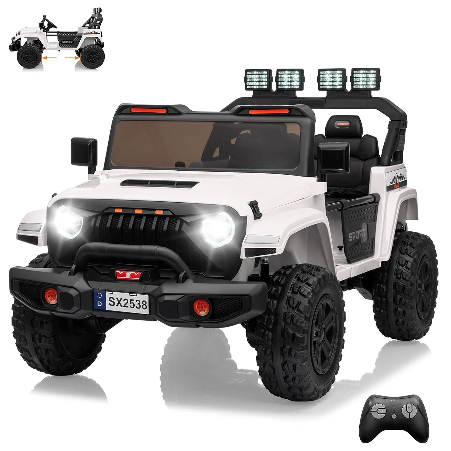 Giro in auto a 2 posti per bambini, giro elettrico su camion giocattolo 24V con telecomando, carrozzeria regolabile per divertimento all'aria aperta dei bambini