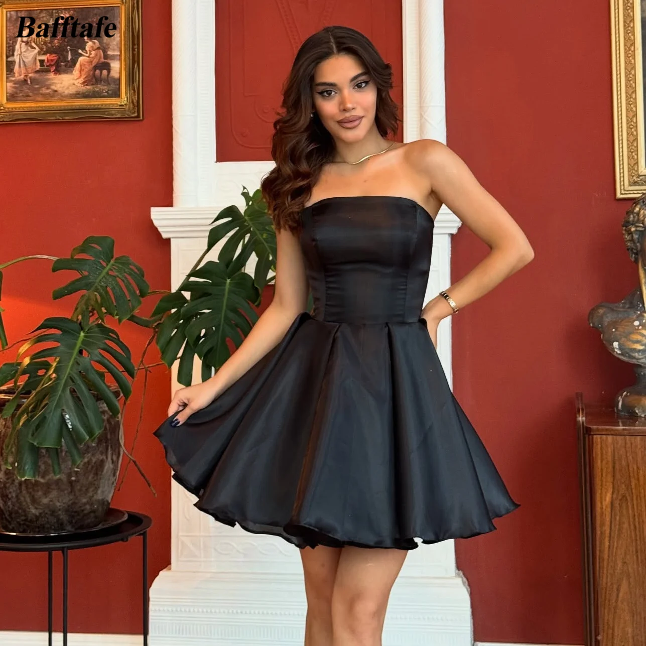 

Bafftafe Black Organza Above Knee Mini Women's Party Prom Dresses Customized Strapless Formal Graduation Homecoming Gowns 2025
