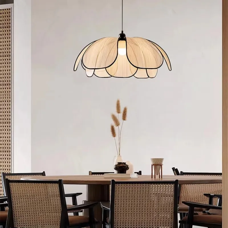 French cream style Chandelier Nordic minimalist dining room living room Japanese style artistic sophistication petal light