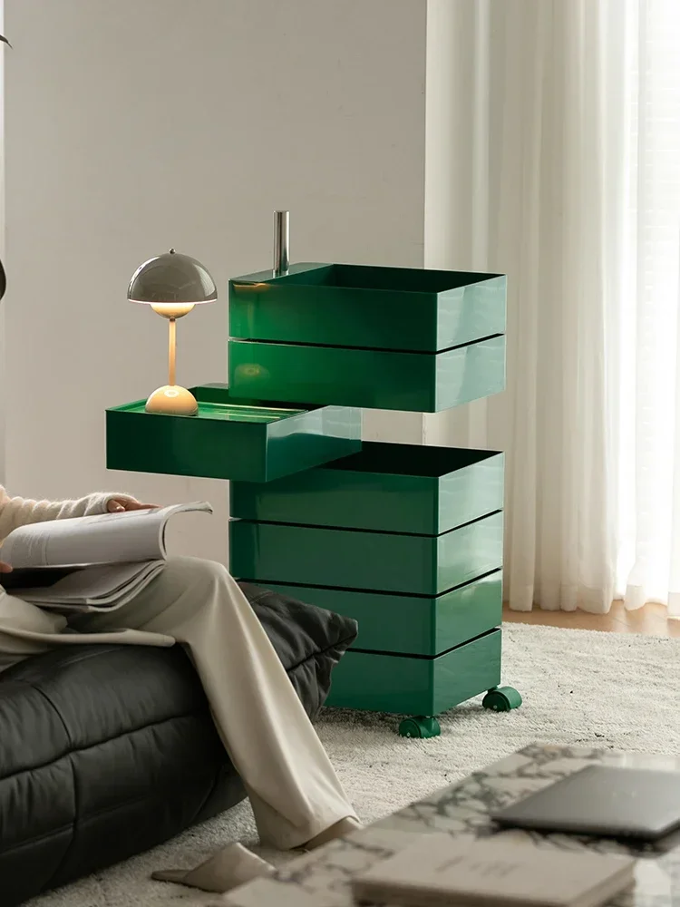 Movable rotating locker bedside table living room snacks cosmetics storage side cabinet trolley