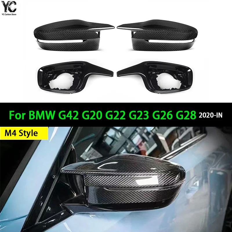 Real Dry Carbon Fiber Rearview Exterior Side Mirror Cover Caps For BMW G42 G20 G22 G23 G26 G28 2020-IN M4 Style 4 Pcs/Set