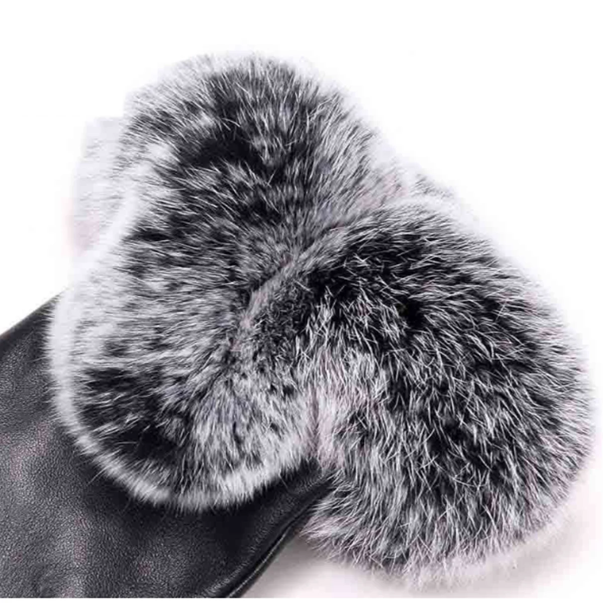 Autumn and Winter Women's Warm Gloves Pu Leather Cold-Proof Fleece-Lined Thickeneded Fur Mouth Outdoor Cycling and Cold Touch Screen Gloves