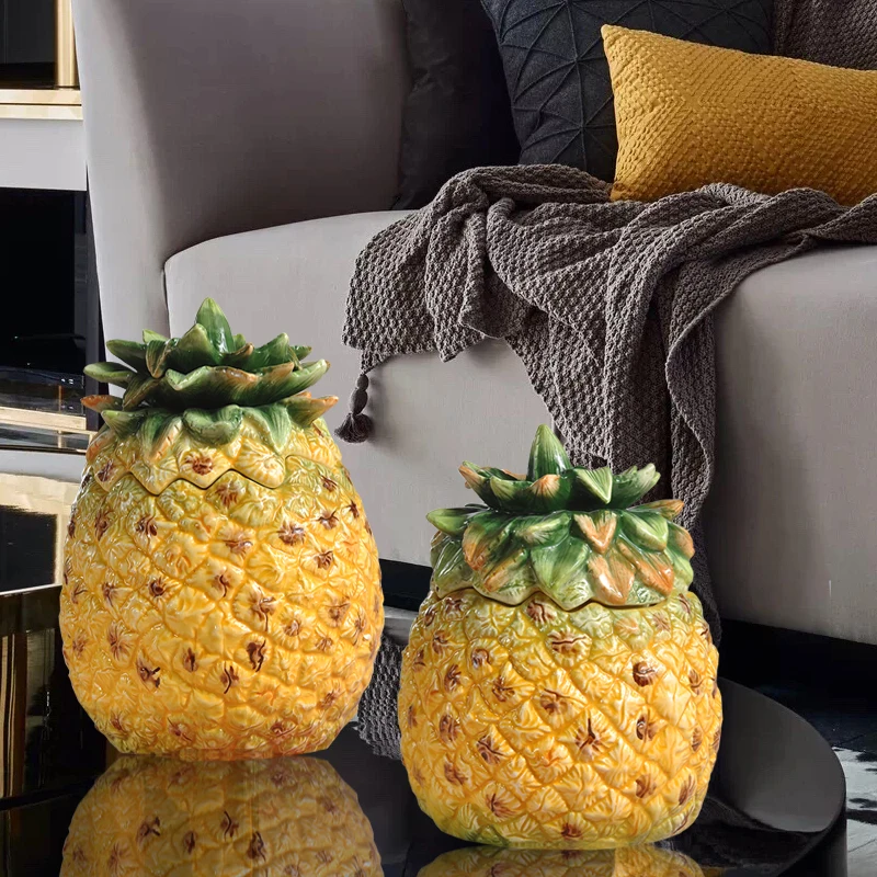 Ceramics Pineapple Storage Hand Painted Candy Jar Ornaments Handmade Decorative Crafts Box with Cover