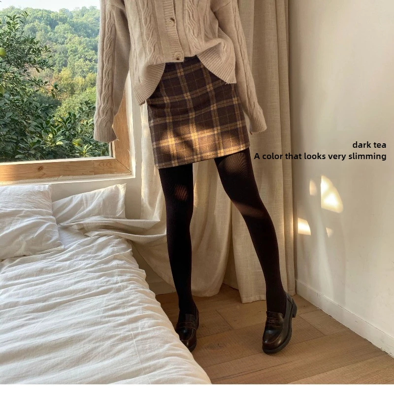 الخريف والشتاء المخملية سميكة 1800D الدافئة ذاتية التدفئة القهوة الملونة الشوفان طماق، رقيقة يخطو جوارب طويلة لباس خارجي #4