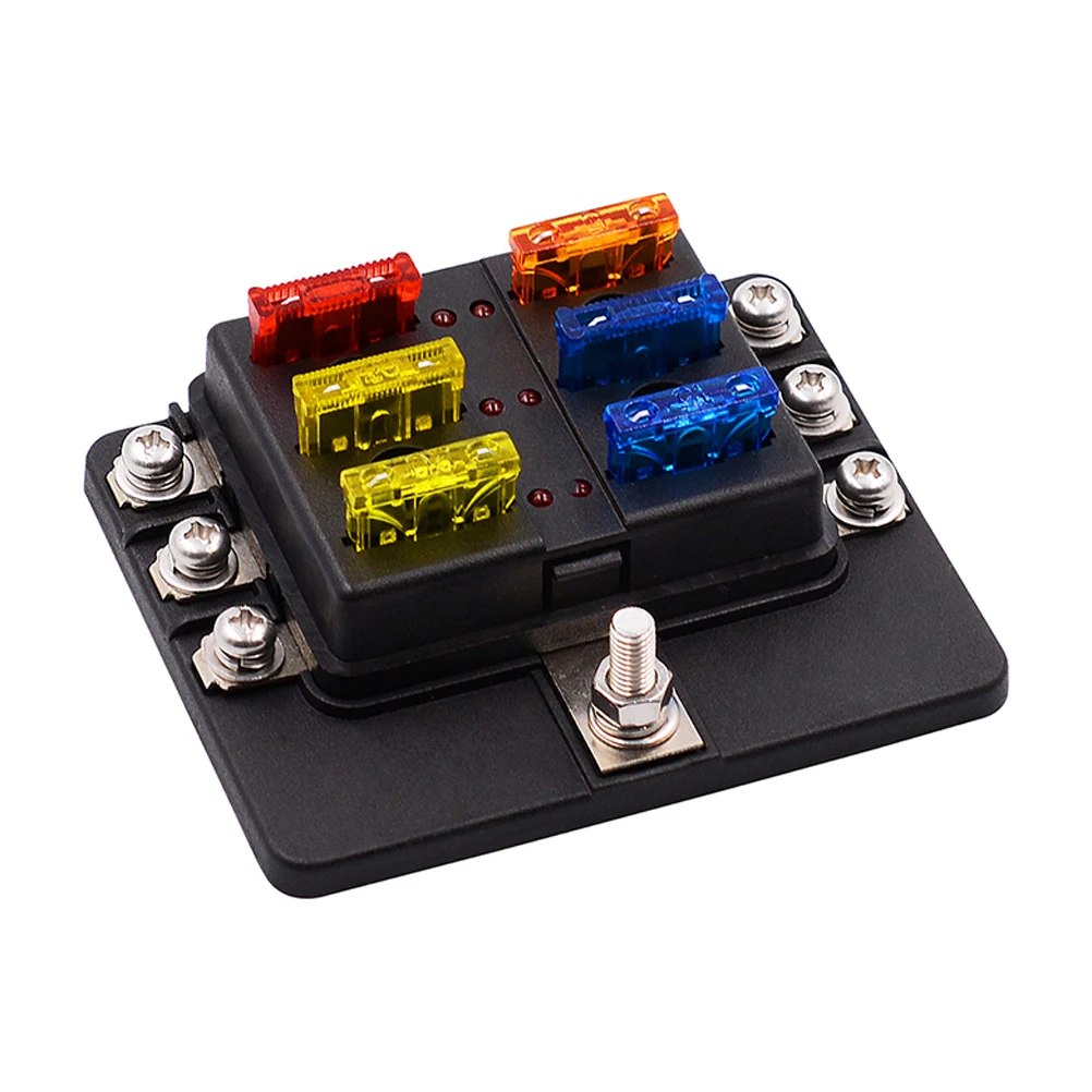 

Rv Car 6 Way Fuse Box Seat 1 Into 6 Out 12-32V Red Led Indicator Anti-Flame Retardant Terminal Car Audio Fuse Holder For Vehicle