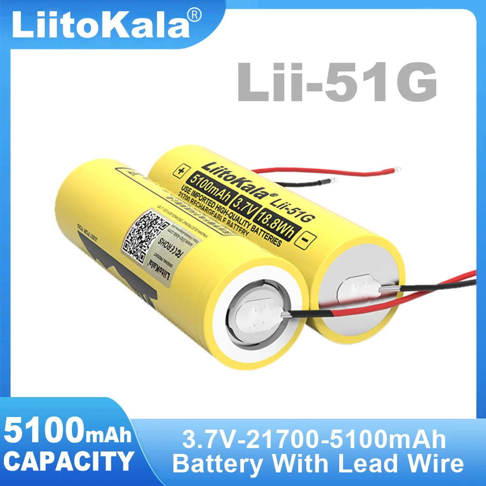 4PCS 100% Original Liitokala Lii-51G  DIY Wire  3.7V 5100mAh 21700 For Flashinglight High-capacity Lithium