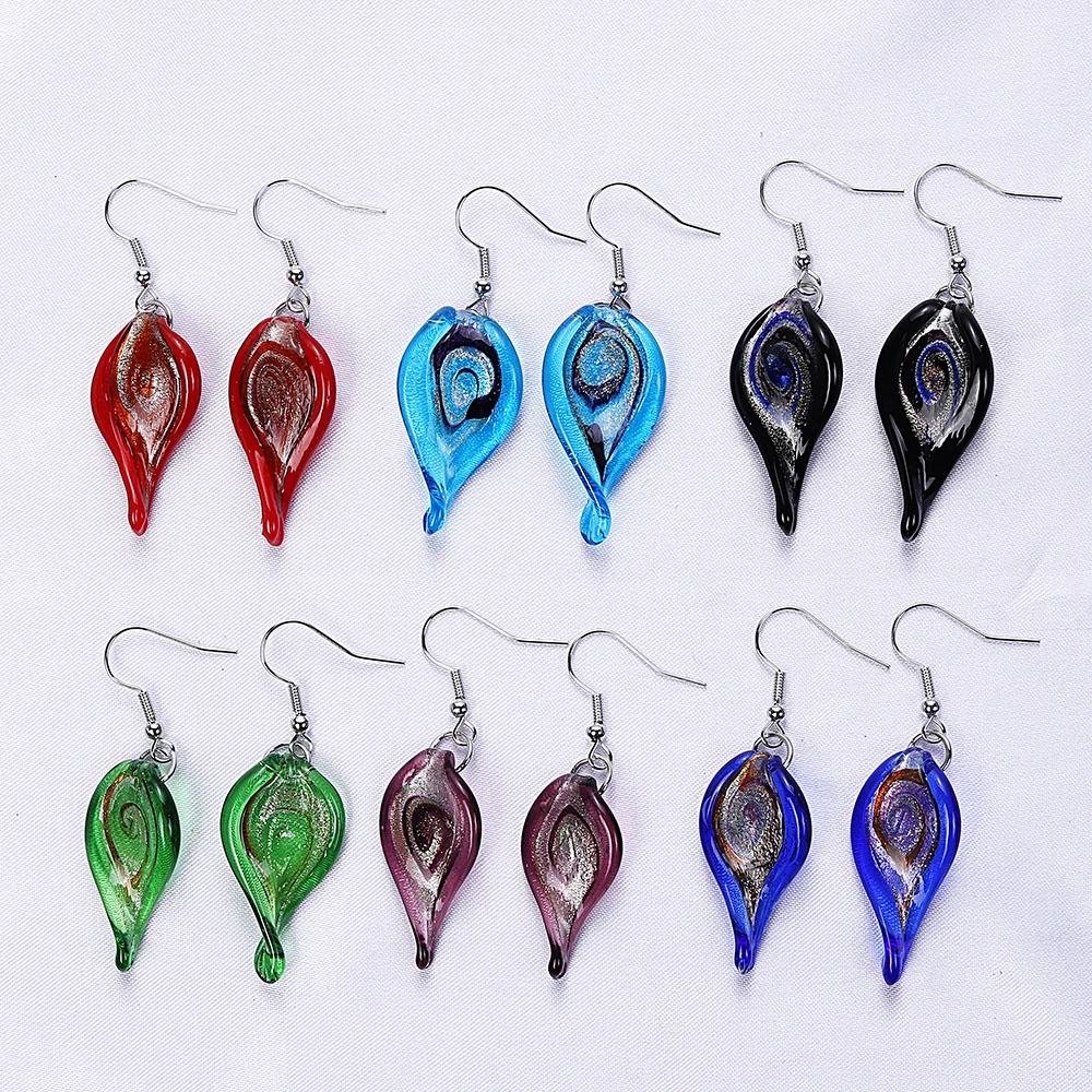 Qianbei Promot ! Spiral Leaf Style Hook Elegant Classic Beauty Earrings Murano Glass Wedding Engagement Xmas FREE