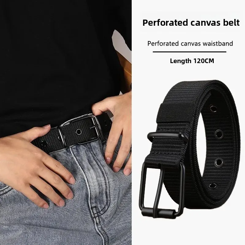 Pin-buckle extended leather belt for men, wear-resistant waist belt, men's canvas casual versatile student jeans belt, no need f
