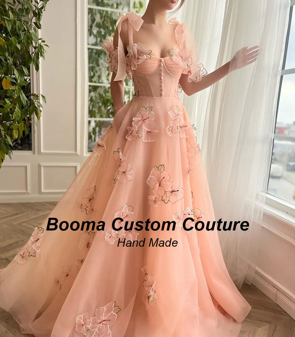 Booma Flesh Pink Fairy Prom Dresses Sweetheart Off Shoulder Flowers Party Evening Dresses A Line Floor Length Events Gowns