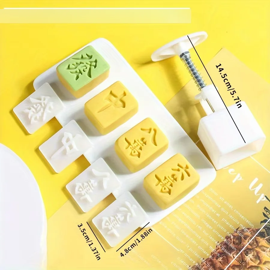 Mahjong Shaped Pastry Mold,Mid Autumn Festival Moon Cake Mold,Including 1 Mold And 4 Stamps,DIY Hand Press Cake Stamps
