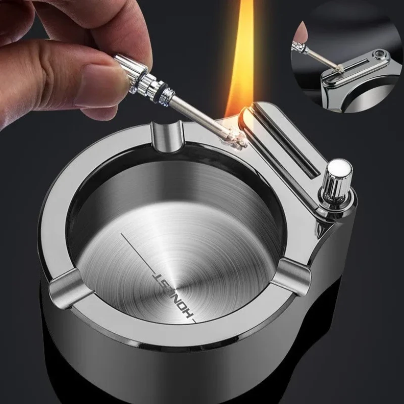 2-in-1 Lighter & Ashtray, Windproof Structure, Novel Match-style Design, Luxury Smoking Accessory, Premium Festival Gift for Men