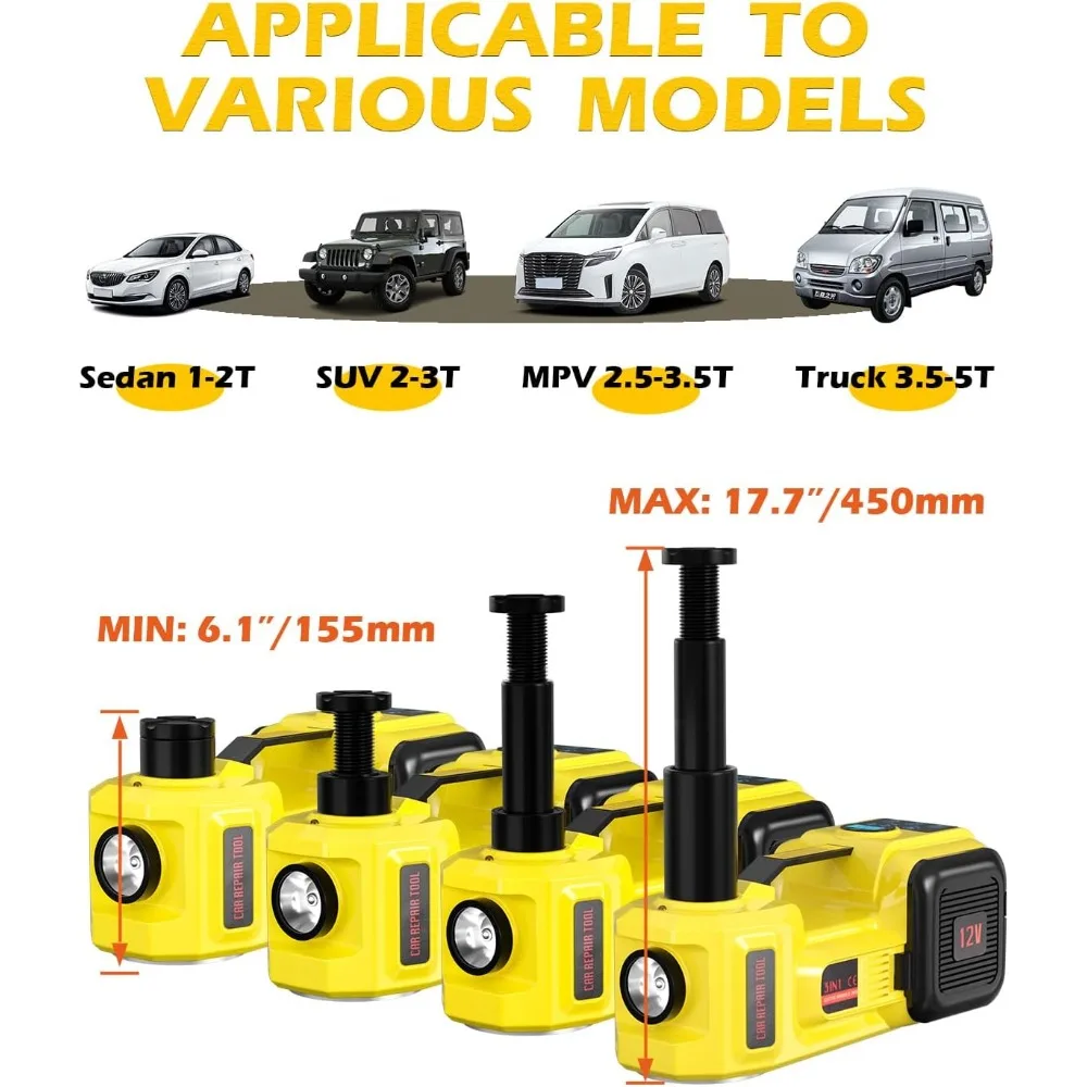 مقبس سيارة كهربائي، 5 طن 12 فولت شاشة ديجيتال مقبس كهربائي للسيارة مع مفتاح ربط تأثير إلكتروني، مضخة نفخ الإطارات وإضاءة LED