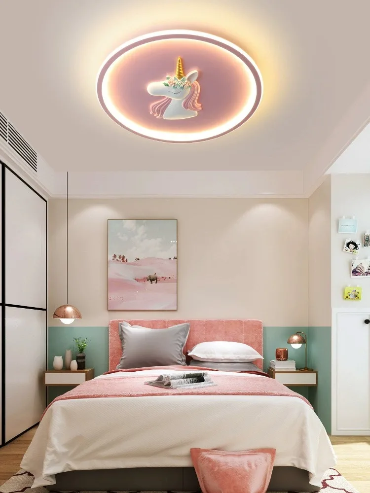 BOSSEN lampu liontin langit-langit LED anak-anak, merah muda/Biru Unicorn untuk ruang tamu, dekorasi rumah kamar tidur.