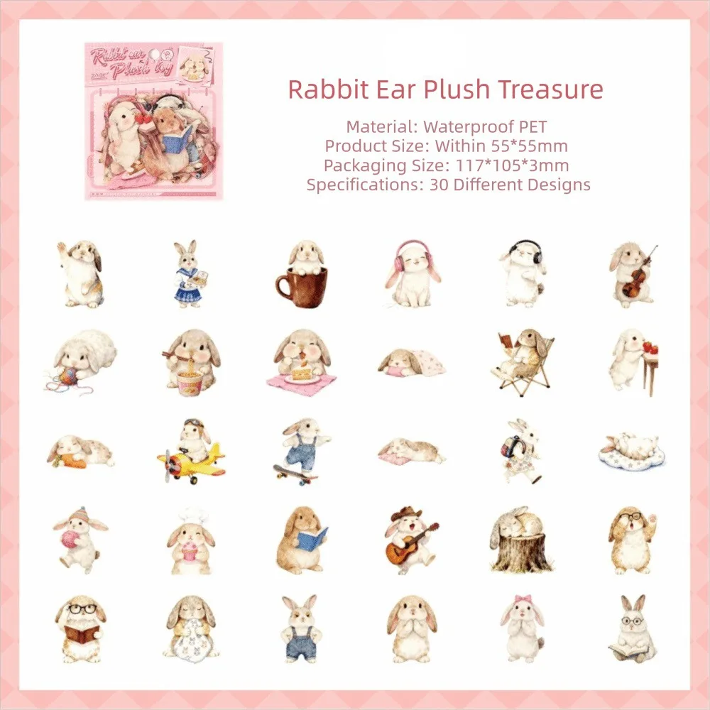 30pcs Pet Themed Stickers PET Material Collage Design Animal Landscape Stickers Handmade Album Self-Adhesive DIY Craft Stickers
