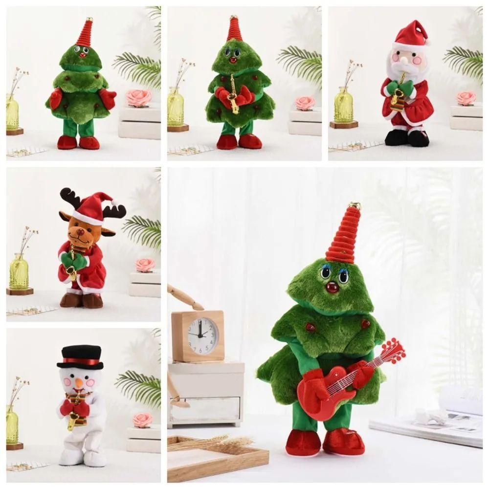 Santa Claus Christmas Plush Toy Snowman Elk Funny Electric Plush Doll Ornaments Blowing Saxophone Dancing Singing Stuffed Toys