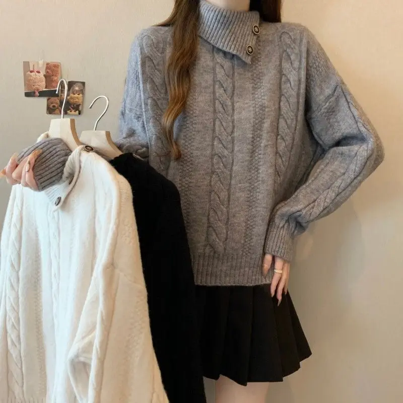 

Водолазка на плечо, пуловер, свитер, женская верхняя одежда, осень-зима 2026, модный свободный свитер с нерегулярными лацканами, топы