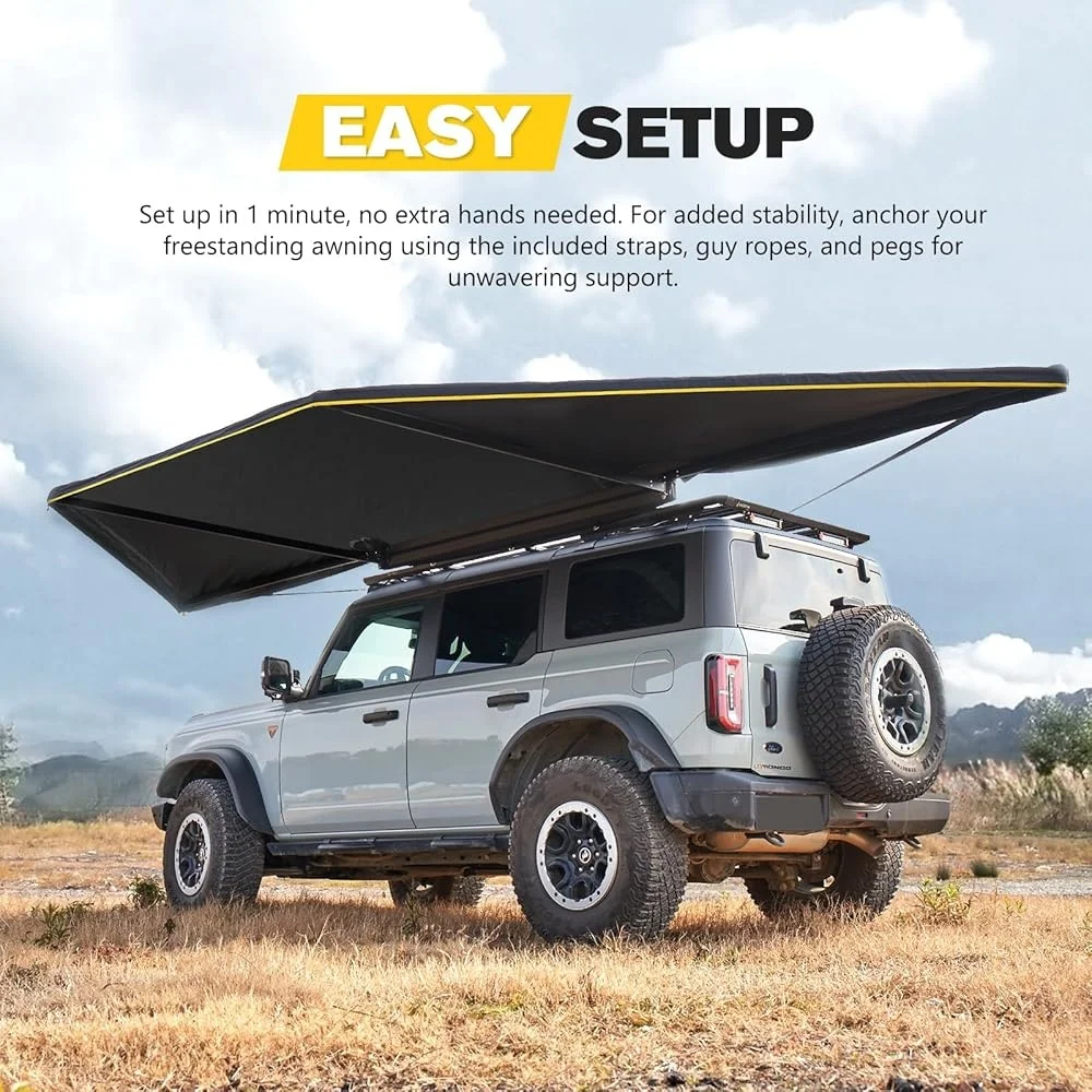 

Freestanding 180 Degree Vehicle Awning with LED Lights Weatherproof Easy Setup SUVs Vans Trucks Camping Outdoor Use