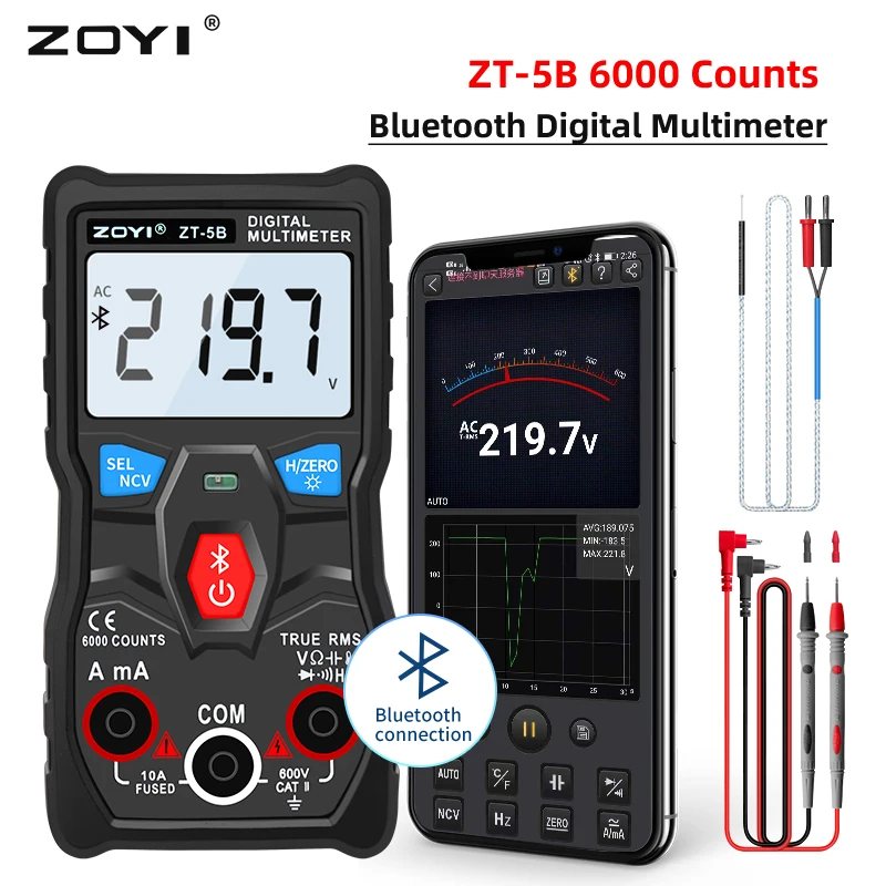 

ZOYI Digital Multimeter ZT-5B Professional Meter AC/DC Voltmeter Ammeter Accurate tester Electrician tools Bluetooth connect APP